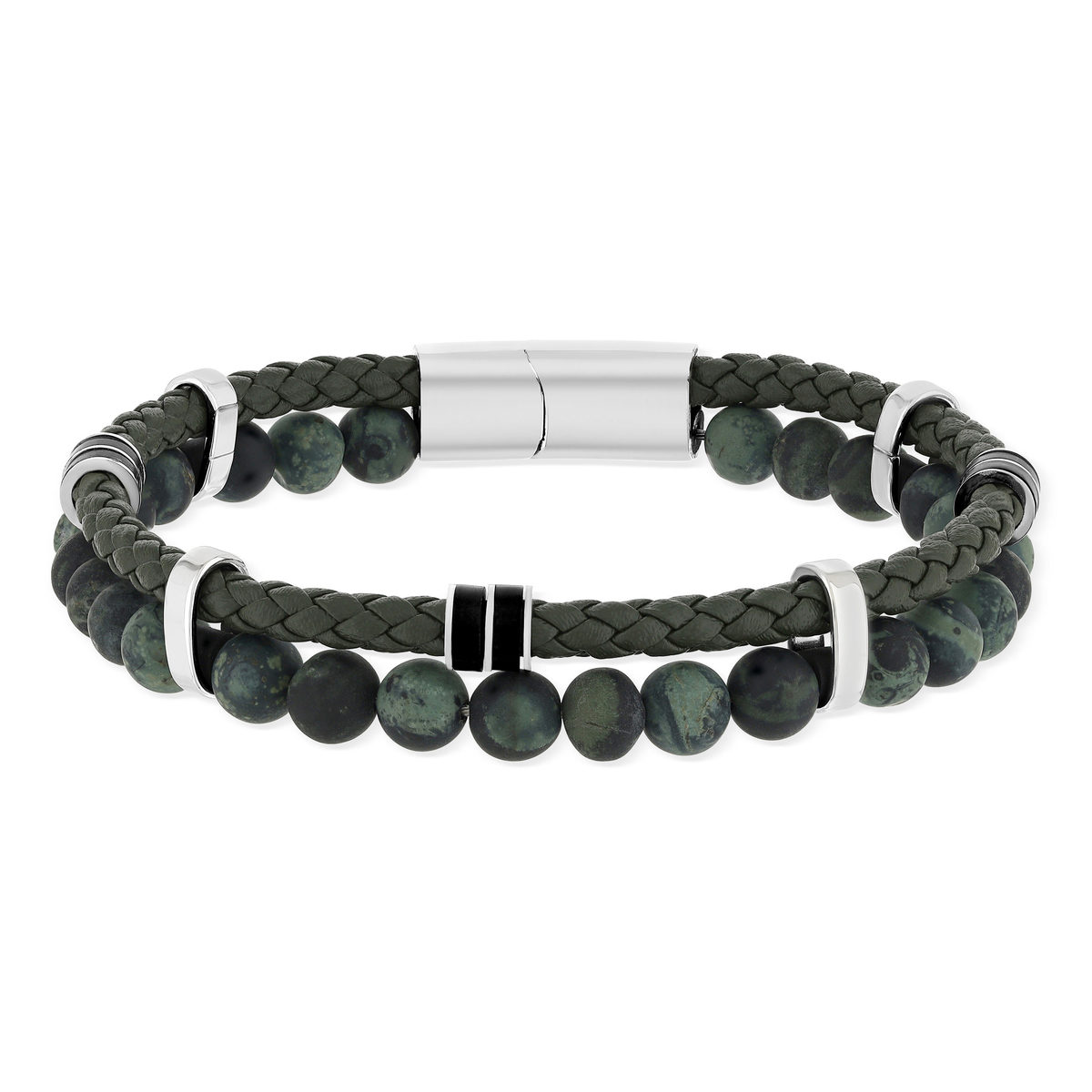 Synthetic bracelet with green and black natural stones, 20 cm