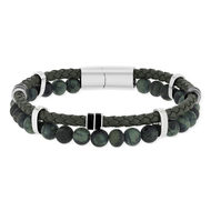 Bracelet matière synthétique pierres naturelles vertes et noires 20cm