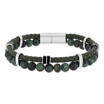 Bracelet matière synthétique pierres naturelles vertes et noires 20cm