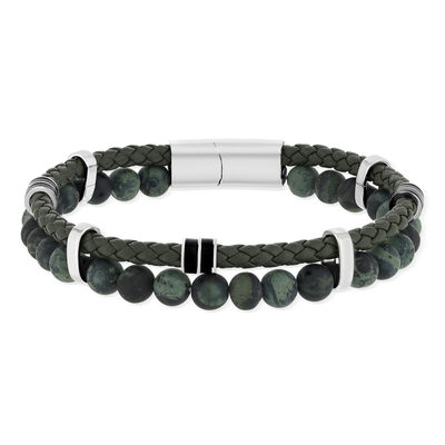 Armband van kunststof met groene en zwarte natuurstenen, 20 cm