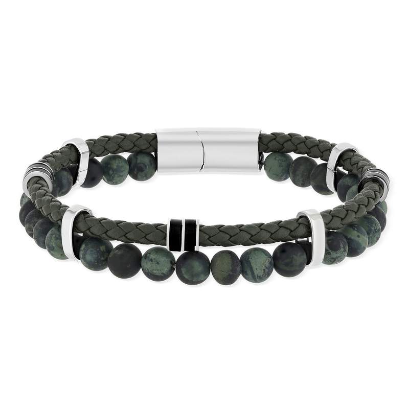 Bracelet matière synthétique pierres naturelles vertes et noires 20cm - vue 1