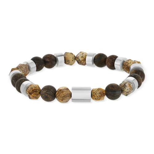 Bracelet acier pierres naturelles marrons 20cm