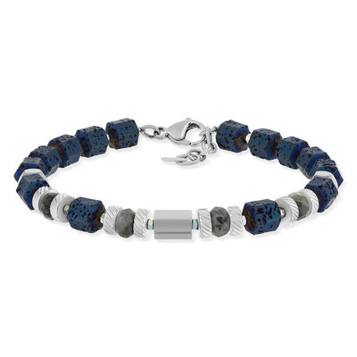 Roestvrij stalen armband natuurlijke blauwe stenen 22,5cm
