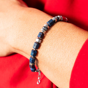 Bracelet acier pierres naturelles bleues 22,5cm