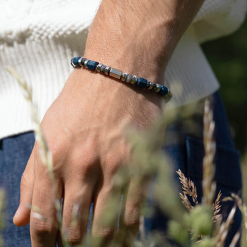 Bracelet acier pierres naturelles bleues 22,5cm