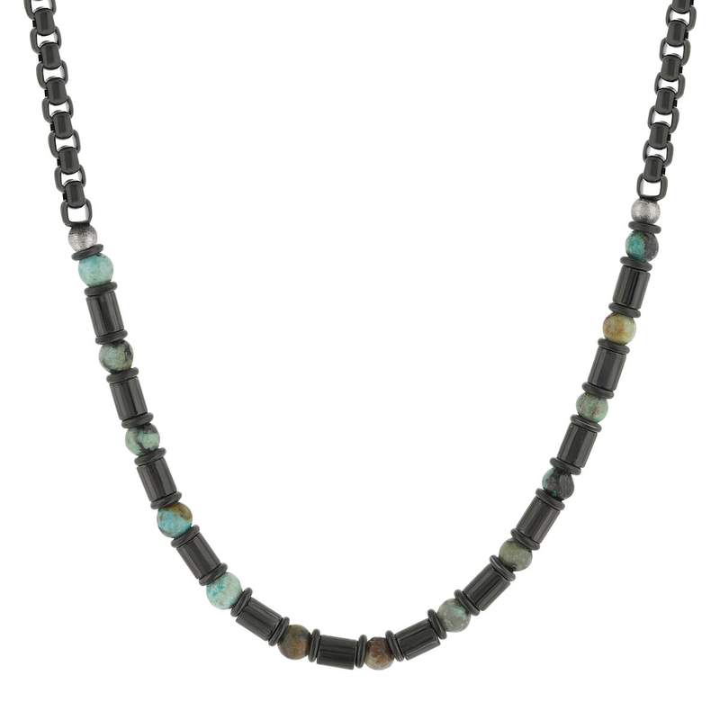 Collier acier vieilli tourquoises vertes 50cm - vue 1