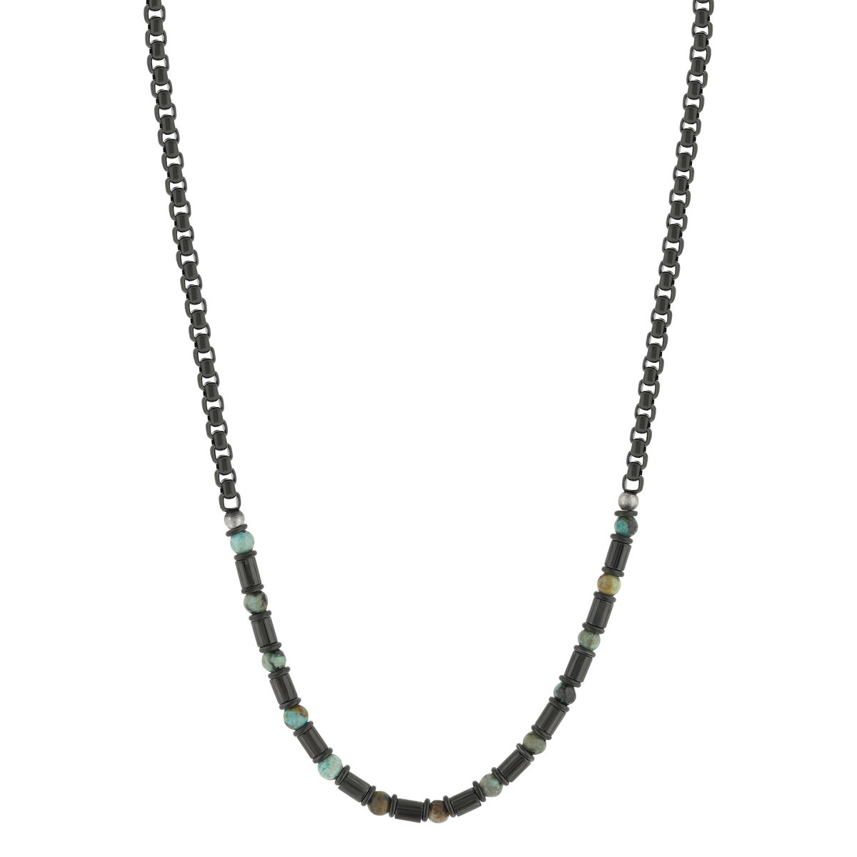 Collier acier vieilli tourquoises vertes 50cm - vue 2