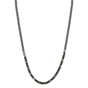 Collier acier vieilli tourquoises vertes 50cm