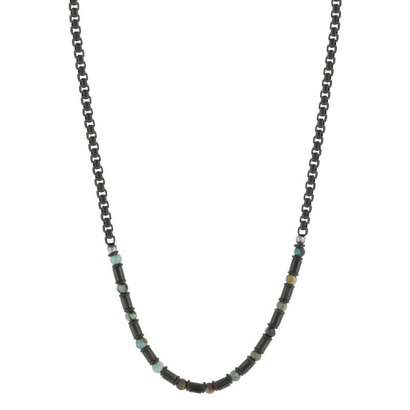 Collier acier vieilli tourquoises vertes 50cm - vue 2