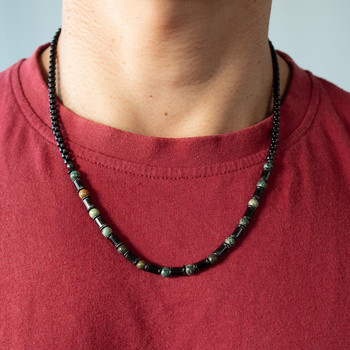 Collier acier vieilli tourquoises vertes 50cm