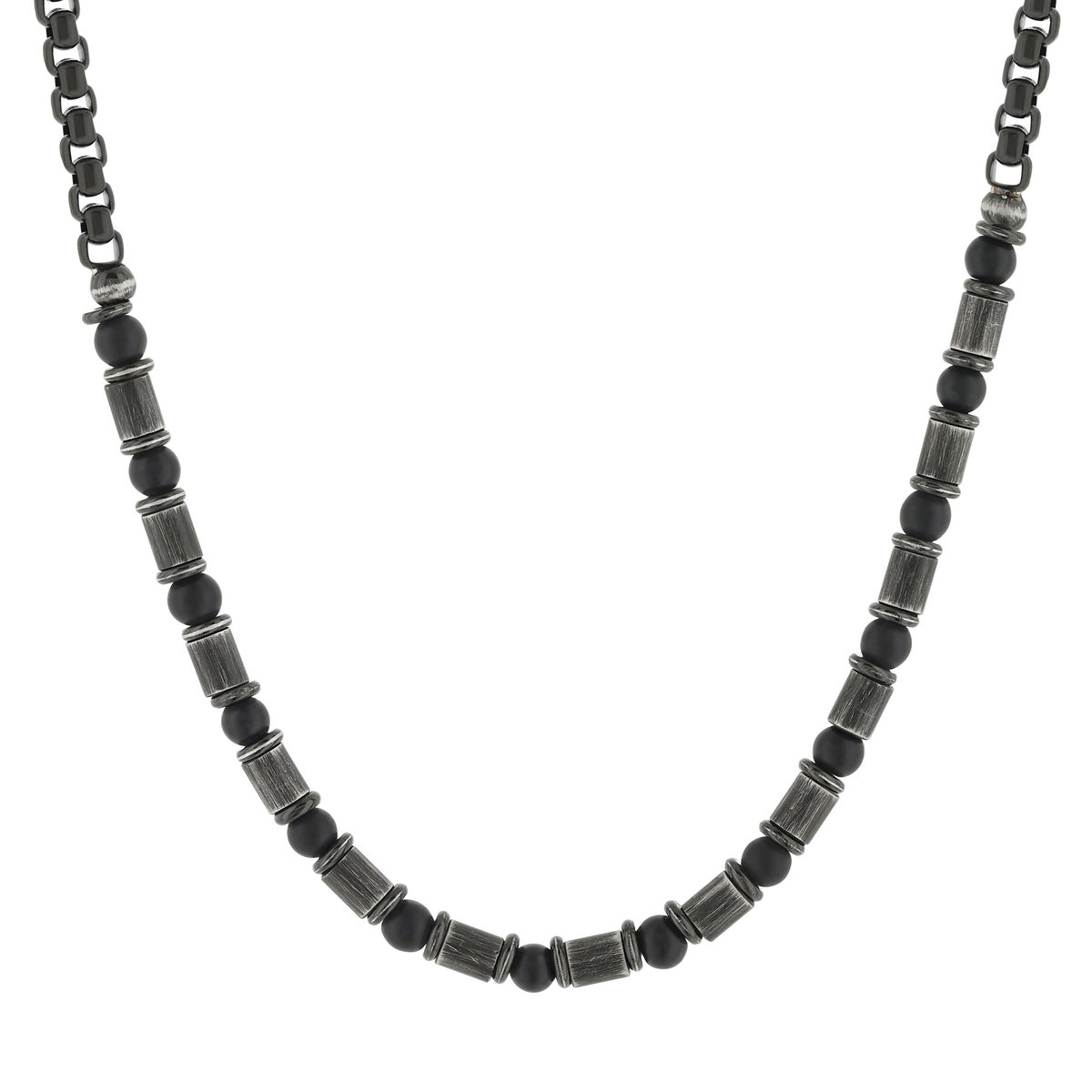 Collier acier vieilli agates noires 51cm