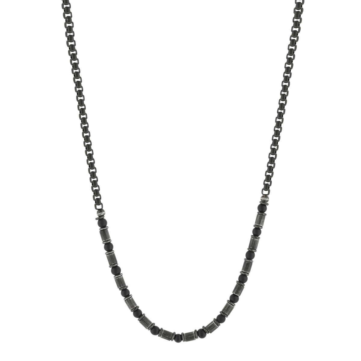 Collier acier vieilli agates noires 51cm - vue 2