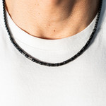 Necklace aged steel black agates 51cm - view worn 2
