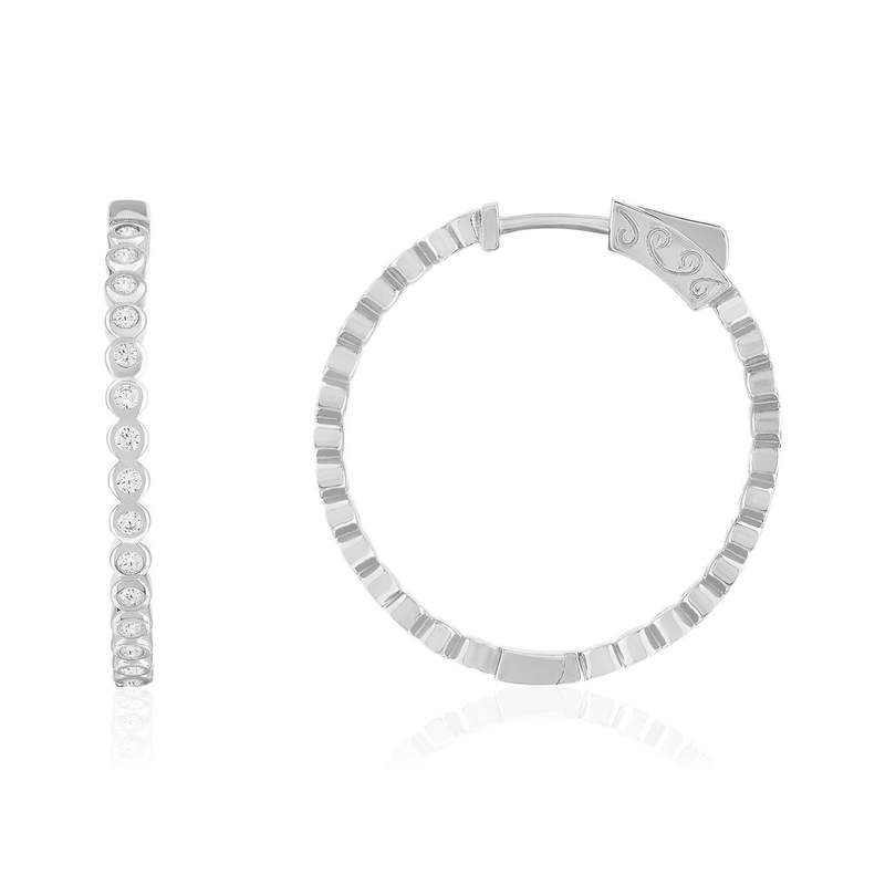 925 sterling silver hoop earrings with zirconia stones, 30 mm - view 1