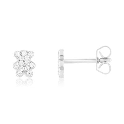 Boucles d'oreilles argent 925 motif ourson et zirconias