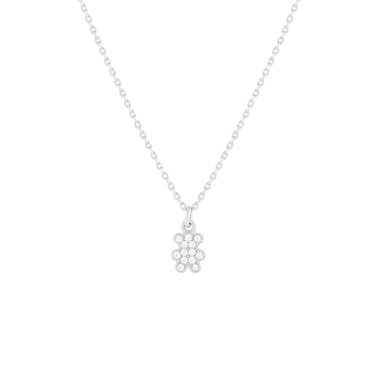 Collier argent 925 motif ourson et zirconias 45cm