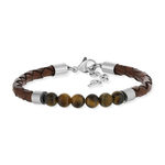 Bracelet cuir marron oeil de tigre et fermoir acier - vue 1