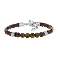 Bracelet cuir marron oeil de tigre et fermoir acier