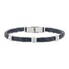 Bracelet cuir bleu marine et acier 21,5cm - vue V1