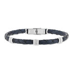 Bracelet cuir bleu marine et acier 21,5cm - vue 1