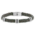 Bracelet cuir marron et vert et acier 20,5cm - vue 1