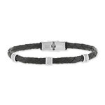 Bracelet cuir noir et acier 21,5cm - vue 1
