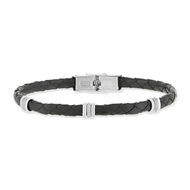 Bracelet cuir noir et acier 21,5cm