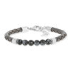 Bracelet cuir gris obsidiennes grises noires fermoir acier 23,5cm - vue V1