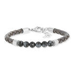 Bracelet cuir gris obsidiennes grises noires fermoir acier 23,5cm - vue 1