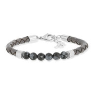 Bracelet cuir gris obsidiennes grises noires fermoir acier 23,5cm