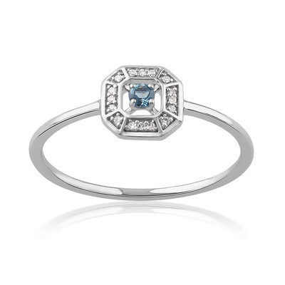 Bague or 750 blanc diamants topaze london blue traitée - vue 1