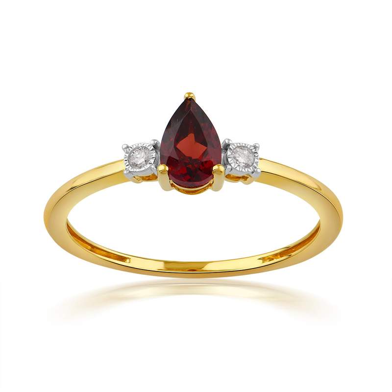 750 yellow gold ring with garnet and diamonds - view 1