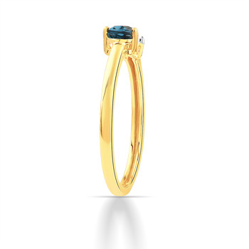 Ring van 750 geelgoud met diamanten en behandelde London Blue topaas