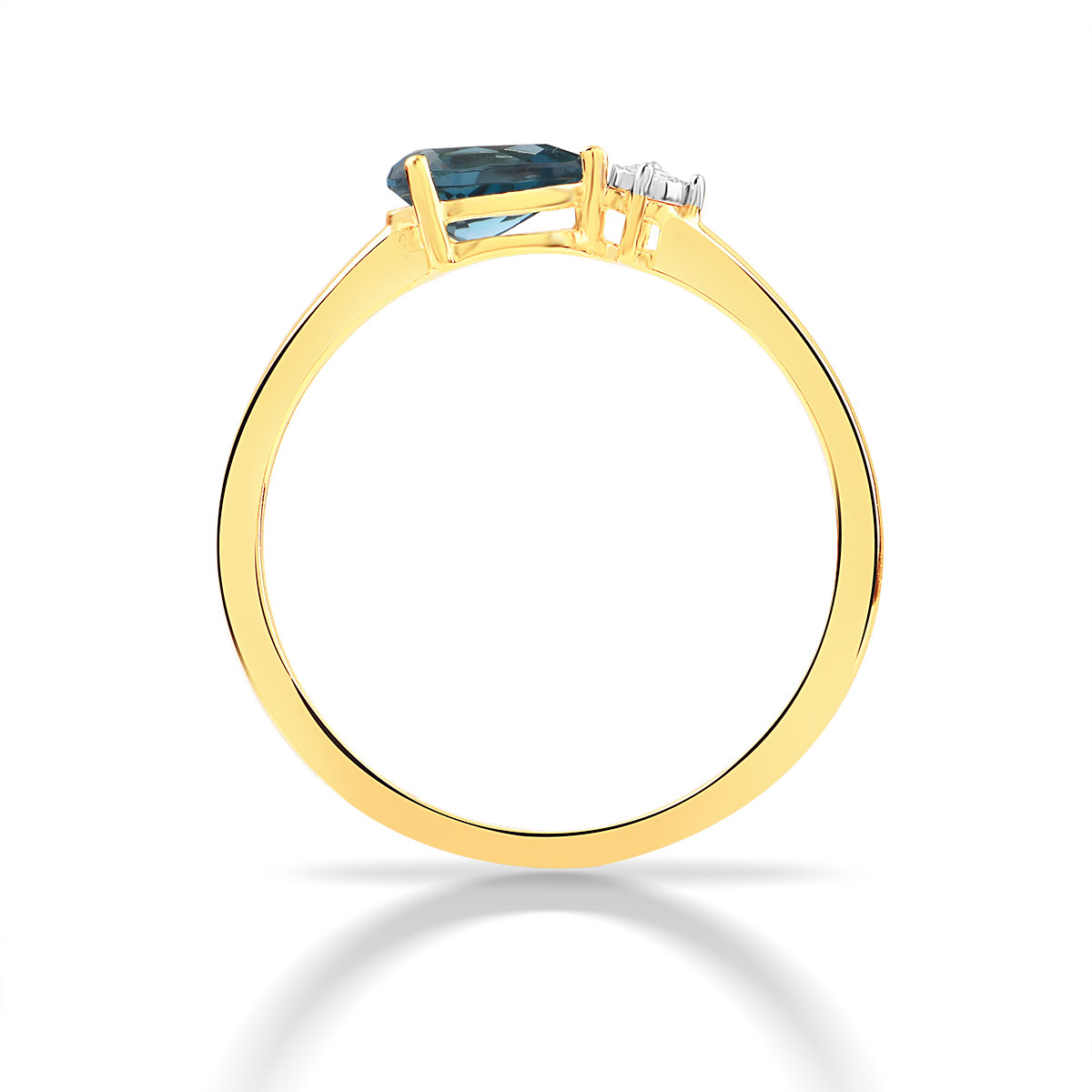 750 yellow gold ring with diamonds and treated London Blue topaz - view D2