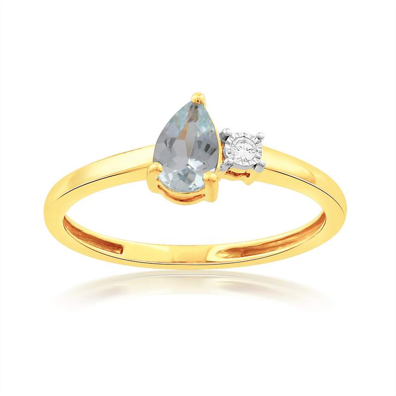 Bague or 750 2 tons topaze poire traitée sky blue et diamants - vue 1