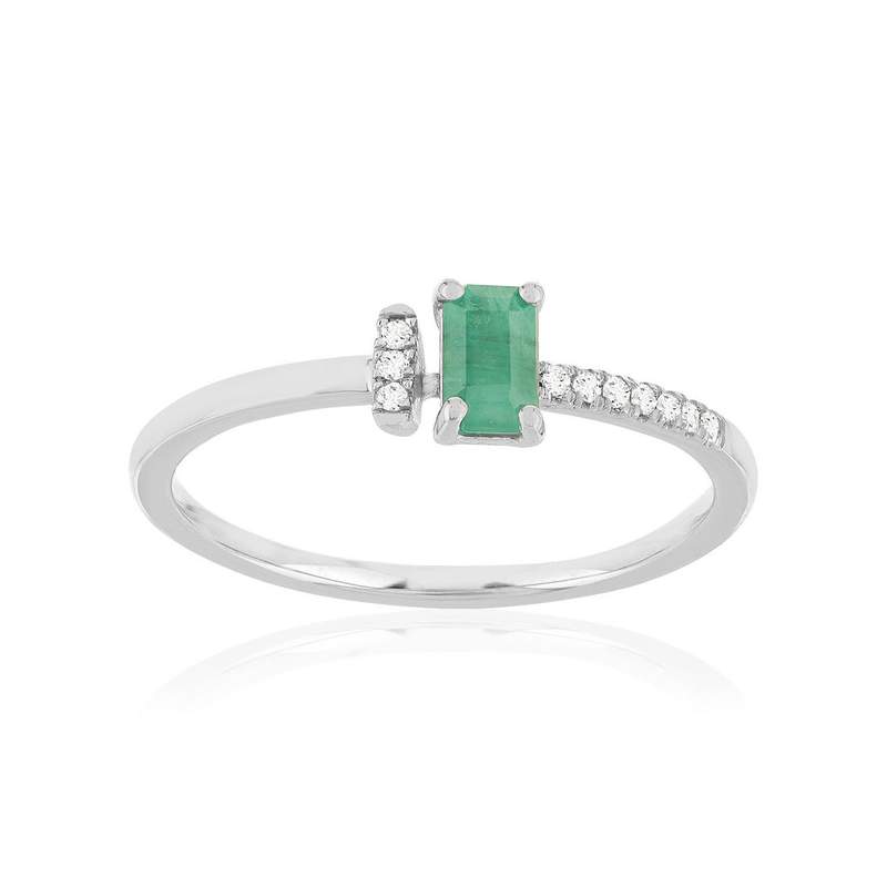 Bague or 750 blanc émeraude diamants - vue 1