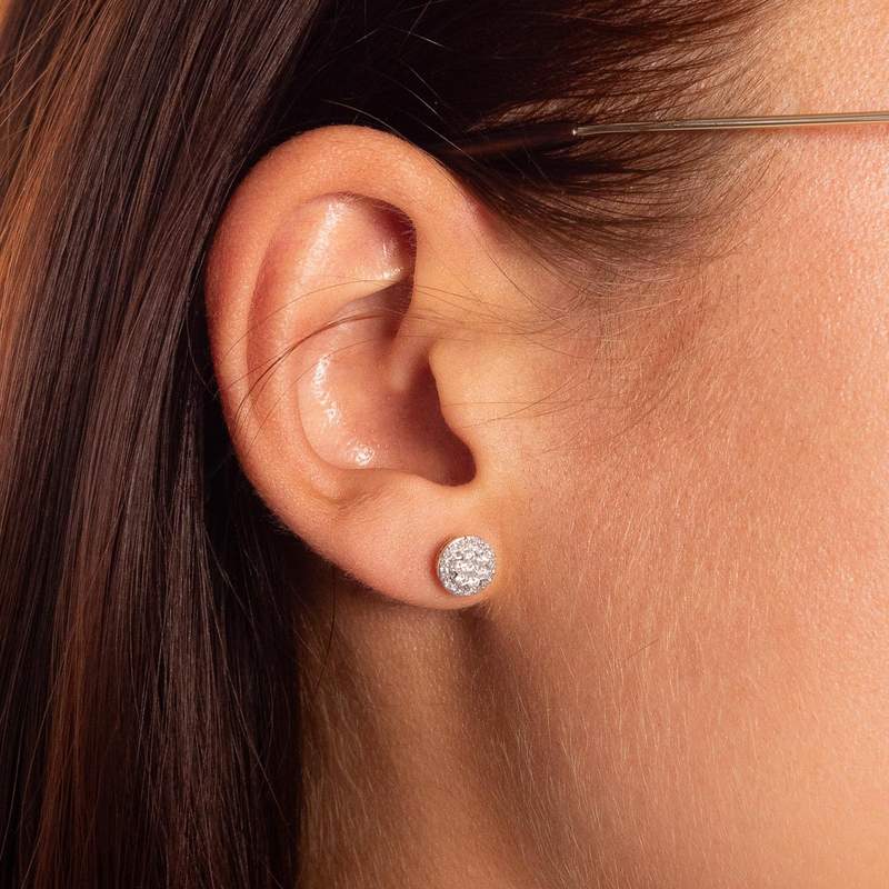 Boucles d'oreilles or 750 jaune diamants - vue porté 1