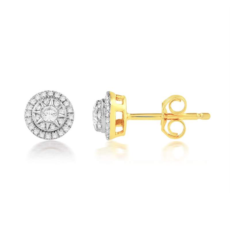Boucles d'oreilles or 750 jaune diamants - vue 1