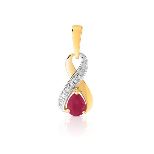 Pendentif or 750 2 tons rubis taille poire et diamant