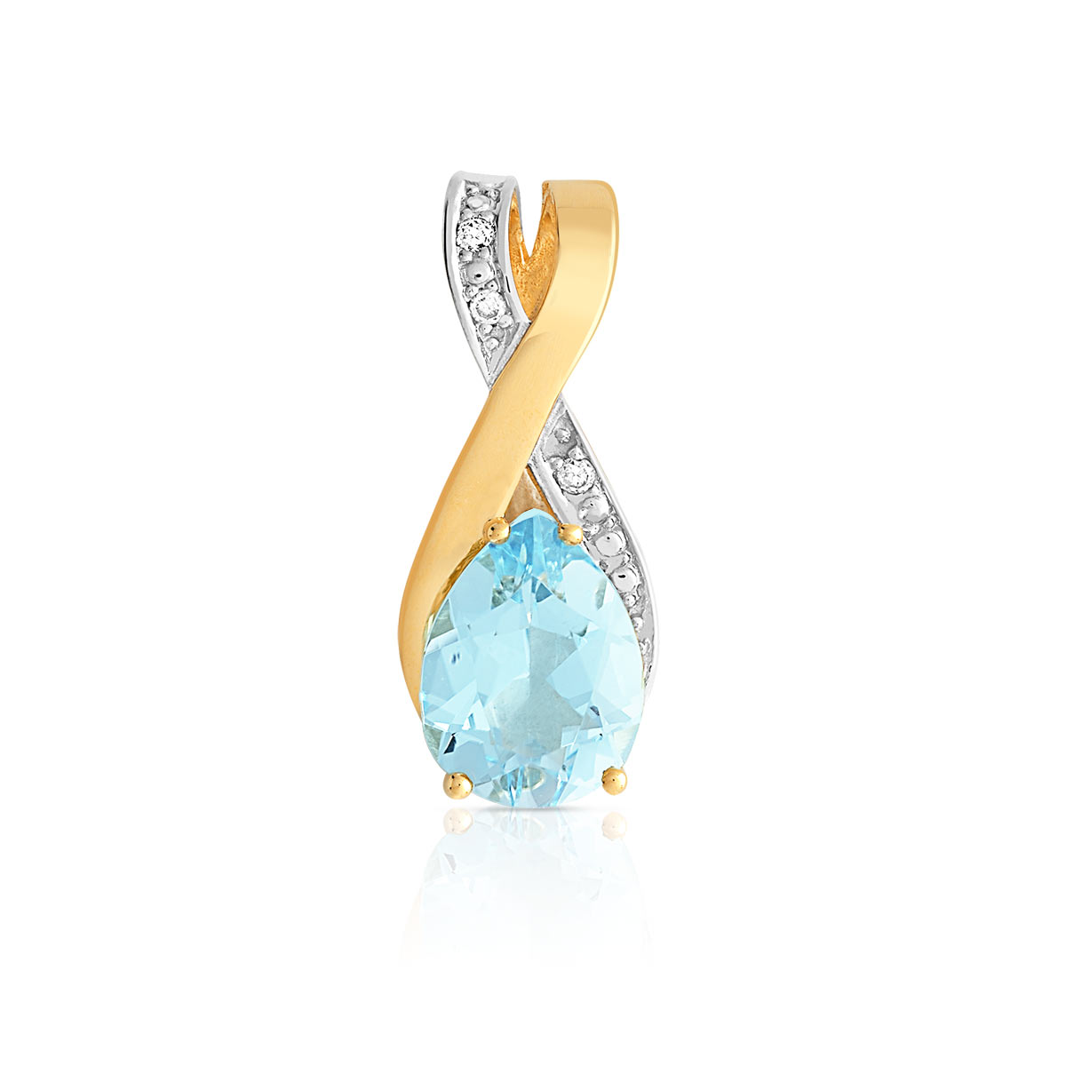 Pendentif or 750 2 tons topaze bleue traitée taille poire et diamants