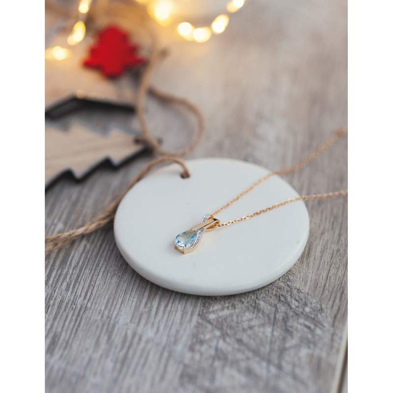 Pendentif or 750 2 tons topaze bleue traitée taille poire et diamants - vue D3