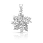 Pendentif or 750 blanc fleur diamants - vue 1
