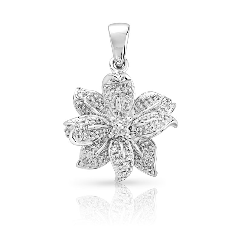 Pendentif or 750 blanc fleur diamants