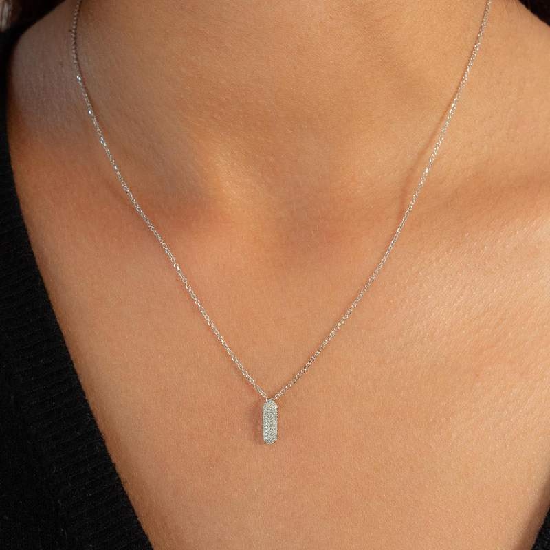 Collier or 750 blanc diamants 45cm - vue porté 1