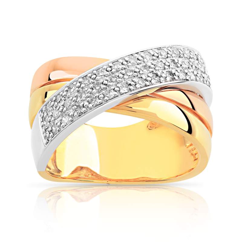 Bague 3 ors 750 anneaux croisés diamants - vue 1