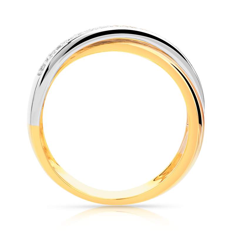 Bague 3 ors 750 anneaux croisés diamants - vue 2