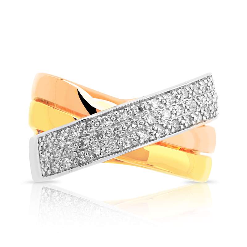 Bague 3 ors 750 anneaux croisés diamants - vue 3