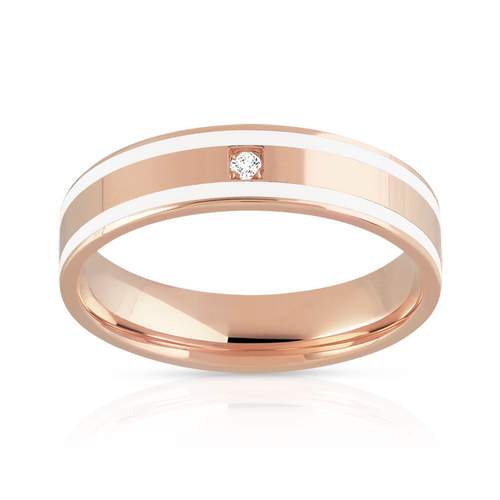 Alliance or 750 rose laque céramique blanche et diamant