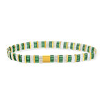 Bracelet élastiques perles japonaises MIYUKI en verre émaillé ton vert blanc et doré 17cm - vue 1