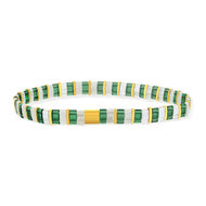 Bracelet élastiques perles japonaises MIYUKI en verre émaillé ton vert blanc et doré 17cm